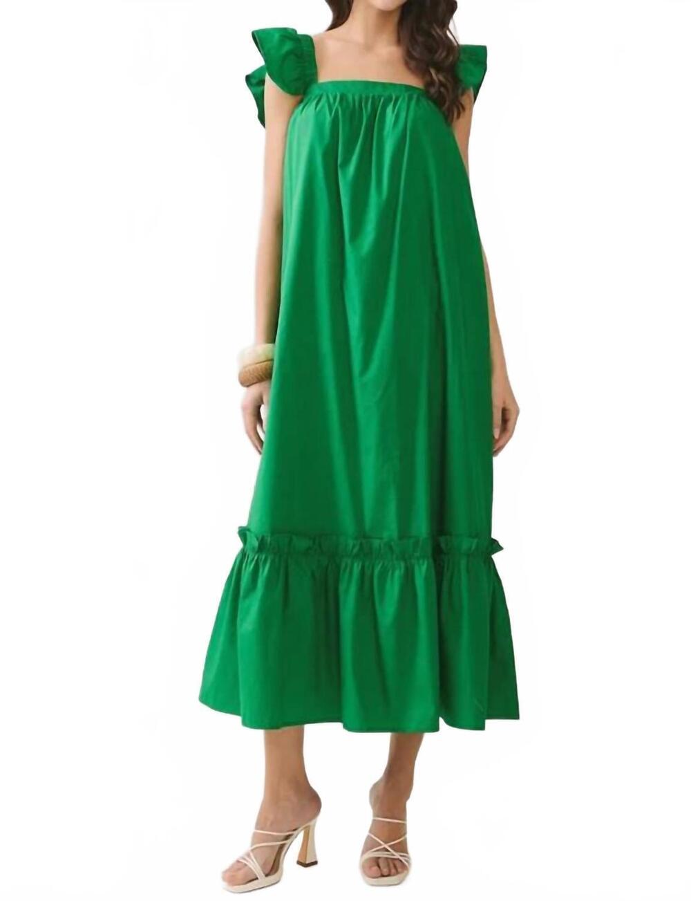NEW TCEC ruffle hem tiered midi dress in kelly green